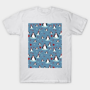 it's cold outside penguins seamless pattern light blue T-Shirt